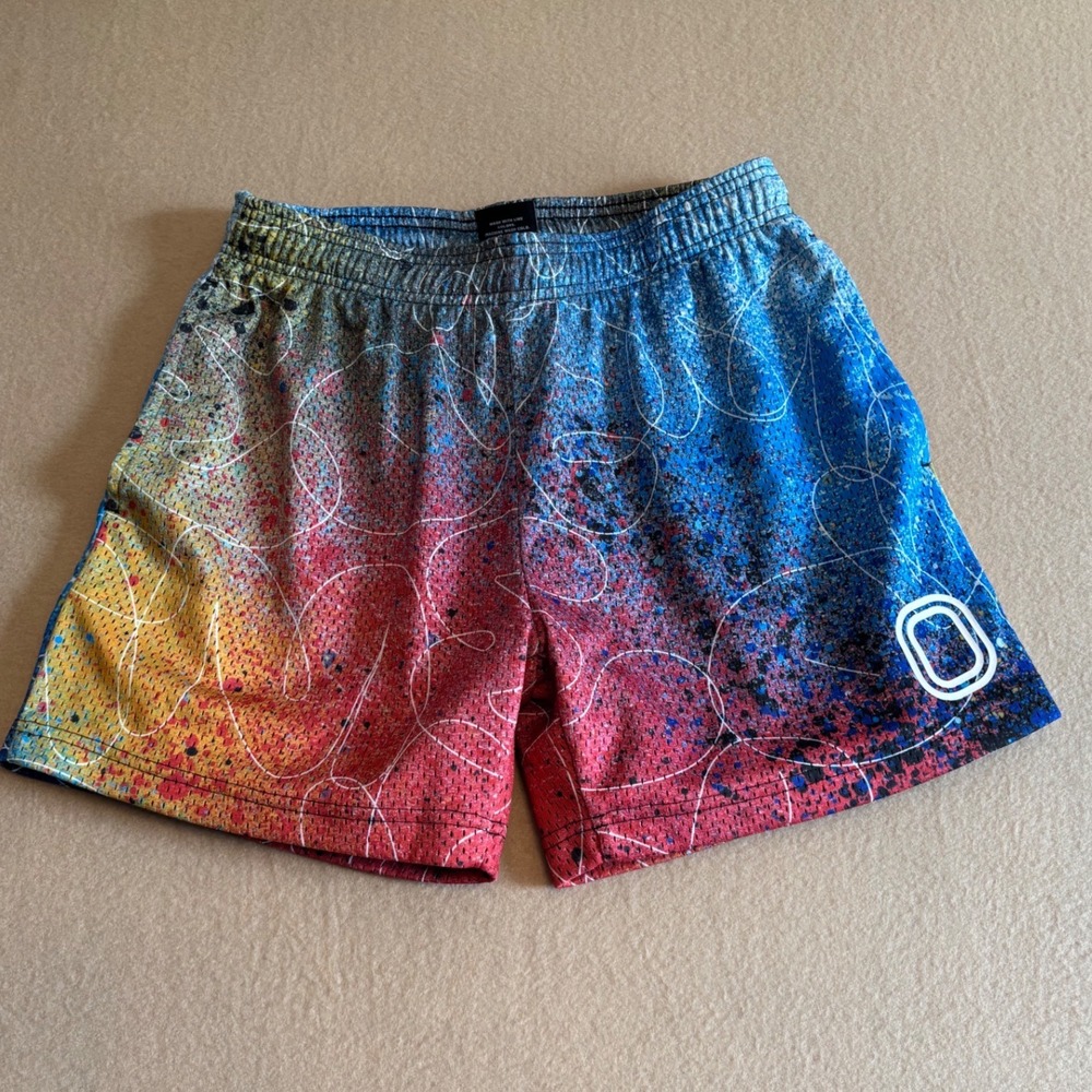 Overtime Mens Mesh Basketball Shorts Multicolor Paint Splatter Small